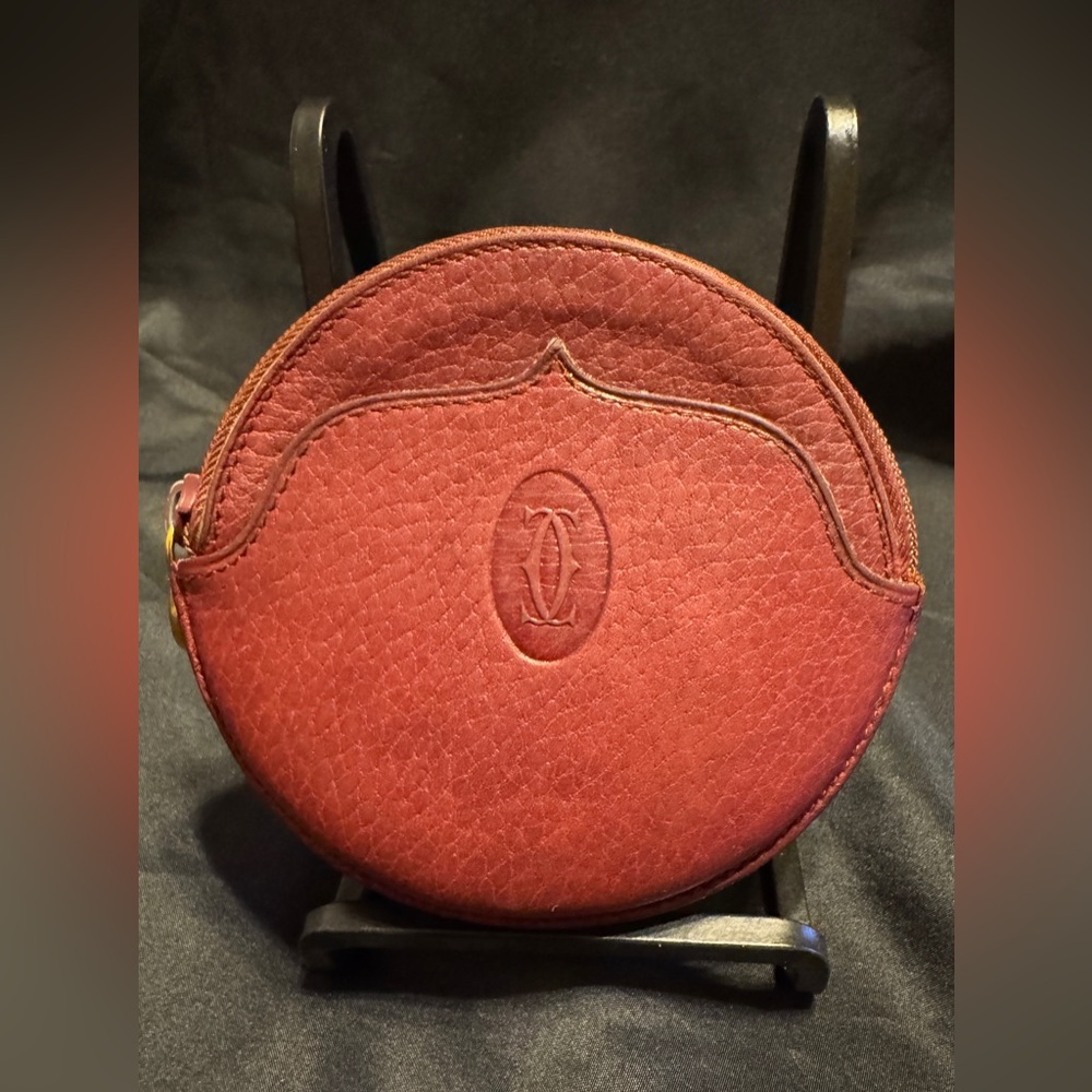Cartier Burgundy Leather Zip Coin Pouch